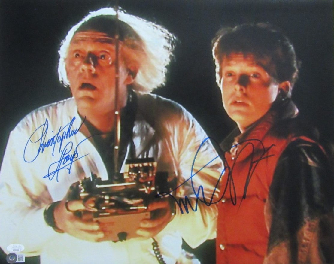 Michael J Fox/Christopher Lloyd Sign/Auto 16x20 Photo Back to Future JSA/BAS 690