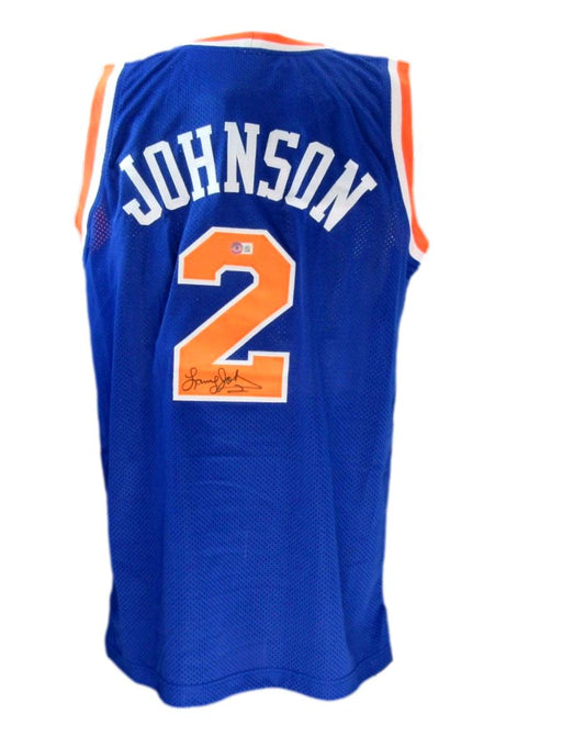 Larry Johnson Signed Blue Custom Basketball Jersey NY Knicks Beckett 186592