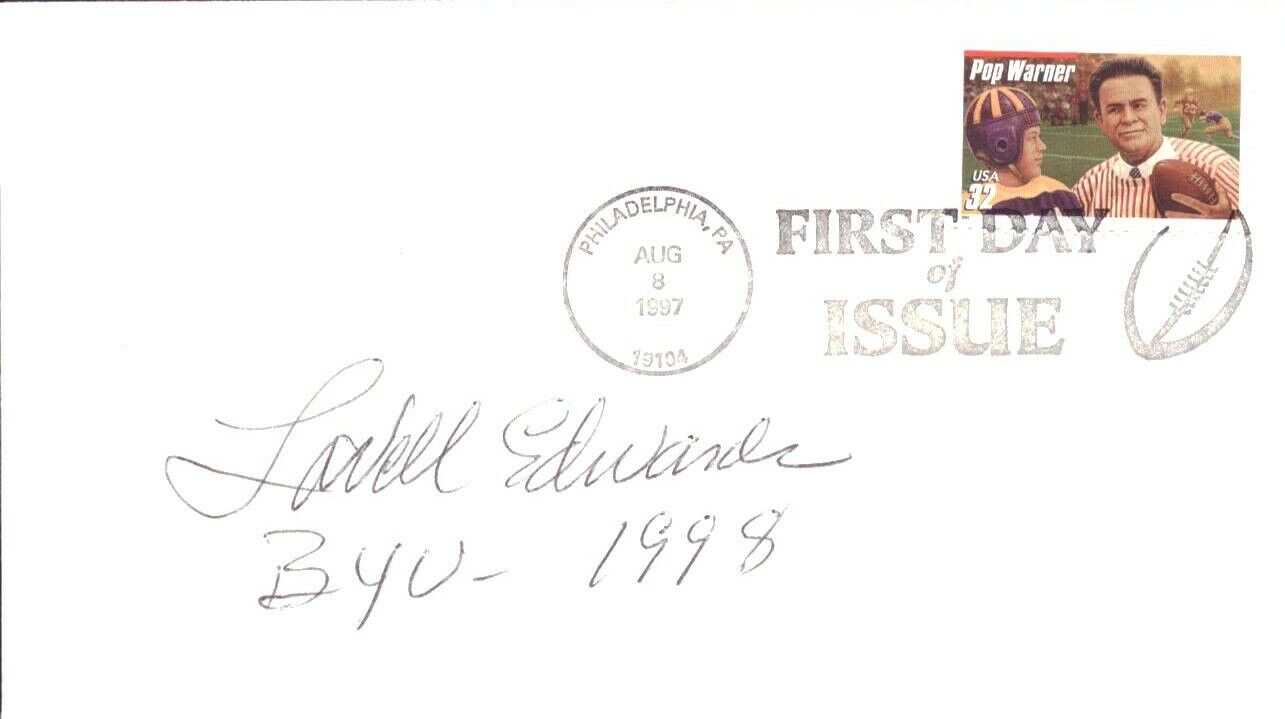 Lavell Edwards Signed/Autographed 1997 FDC First Day Cover BYU Cougars 151502