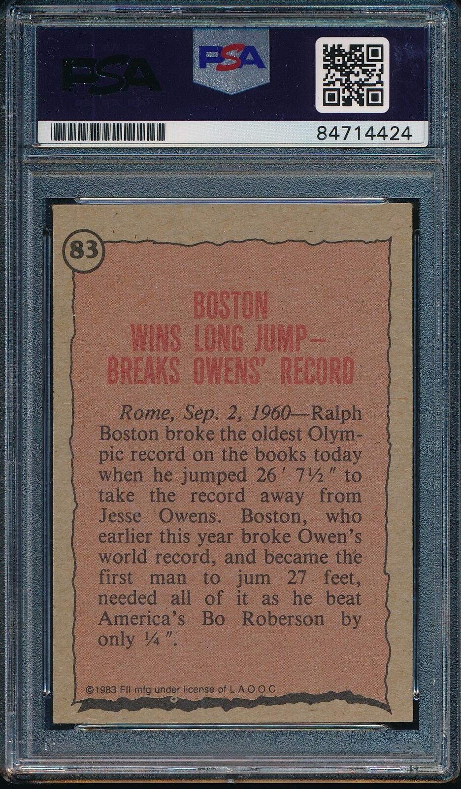 1983 TOPPS Greatest Olympians Ralph Boston #83 Card Signed PSA/DNA 176395