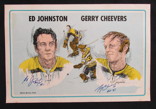 Ed Johnston/Gerry Cheevers Signed 1971 Boston Sunday Globe 14x22 Premium 186154