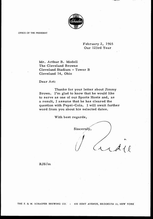 February 2, 1965 Letter to Browns Art Modell on Jim Brown as Sports Host 145004