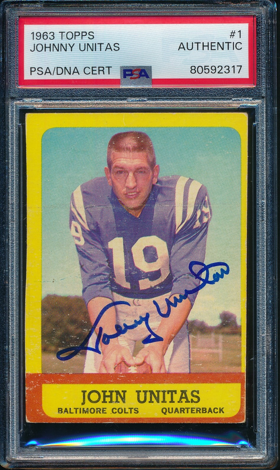 Johnny Unitas HOF Signed/Auto 1963 TOPPS Card #1 Baltimore Colts PSA/DNA 186486