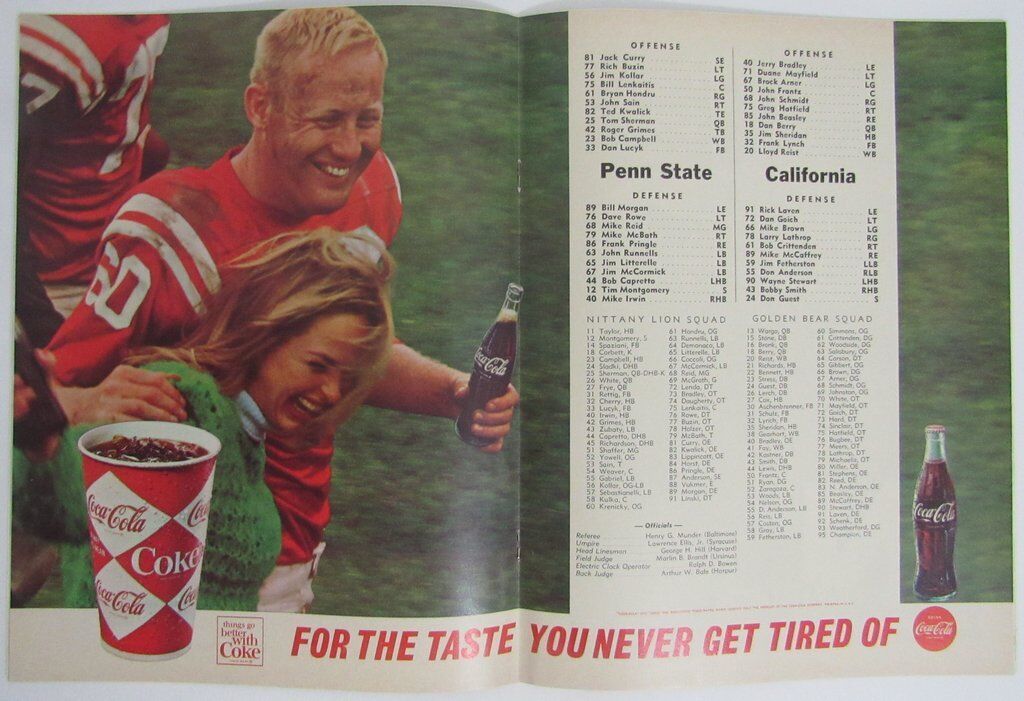 1966 Penn State Nittany Lions vs.California Joe Paterno 1st YR Program 137844
