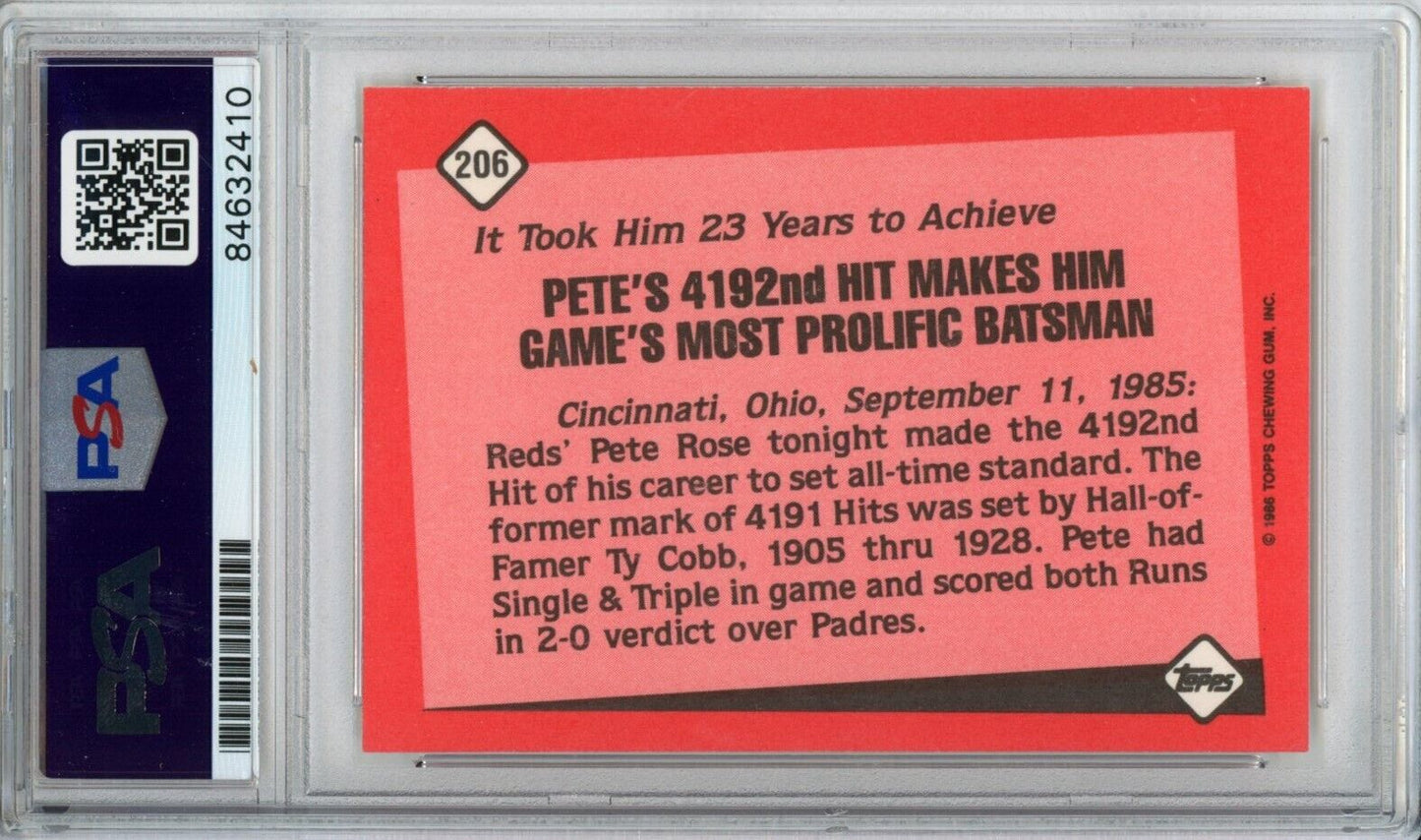 1986 Topps Pete Rose #206 Card Signed Cincinnati Reds PSA/DNA