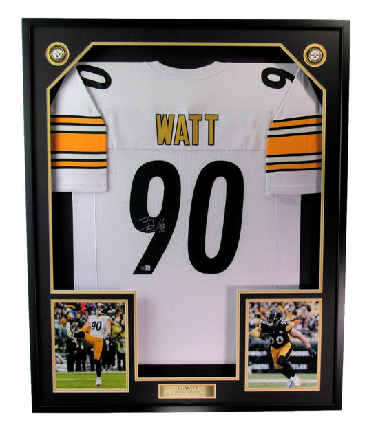 T.J. Watt Autographed White Football Jersey Steelers Framed Beckett 186187