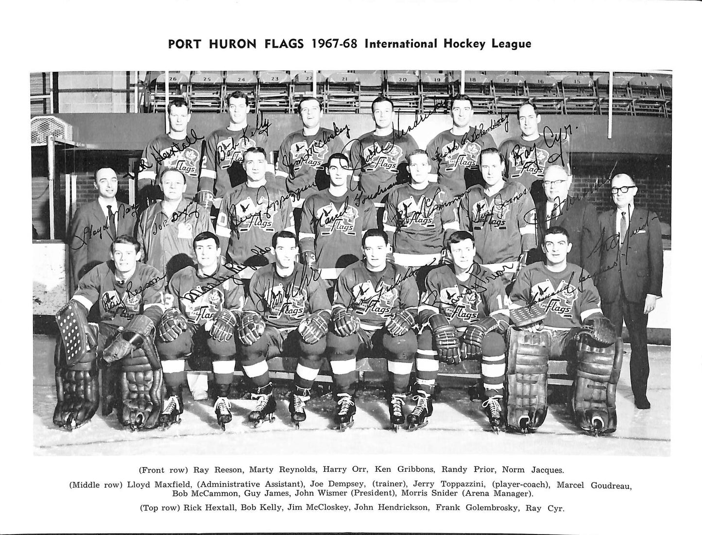 1967-68 Port Huron Flags IHL Team Issued 8x10 Team Photo 180729