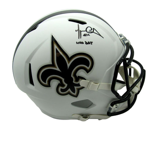 Marques Colston Signed Saints Full Size Rep Flat White Alternate Helmet JSA