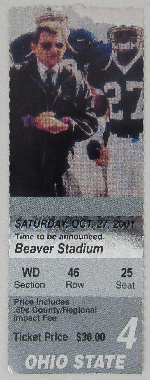 2001 Penn State vs. Ohio State Football Game Ticket Stub Paterno 324 Wins