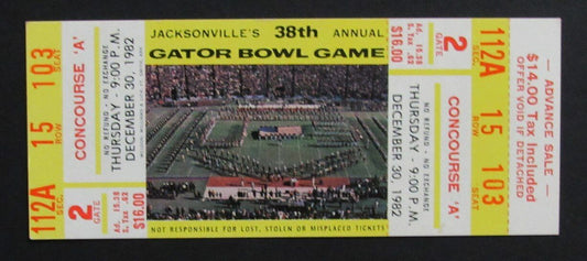 1982 Gator Bowl Football Game Full Ticket West Virginia vs. Florida State