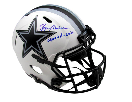 Roger Staubach HOF Autographed/Inscr Full Size Lunar Replica Helmet Cowboys BAS