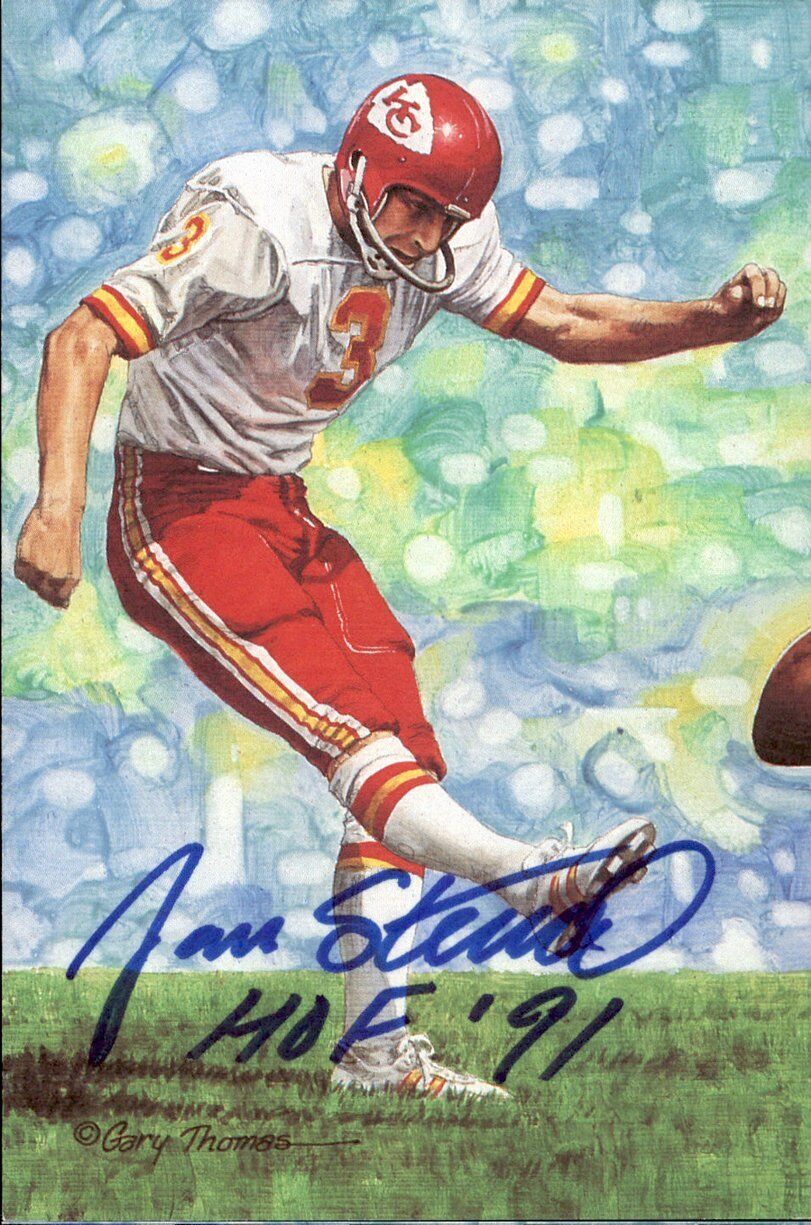 Jan Stenerud HOF Chiefs Signed/Inscr Goal Line Art GLAC Postcard JSA 167151