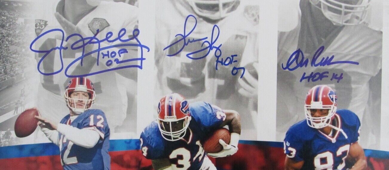 Jim Kelly/Thurman Thomas/Andre Reed HOF Bills Signed/Inscr16x20 Photo JSA 158815