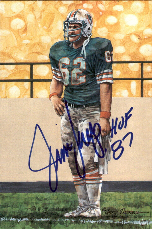 Jim Langer HOF Autographed/Inscr Goal Line Art GLAC Postcard Miami Dolphins JSA