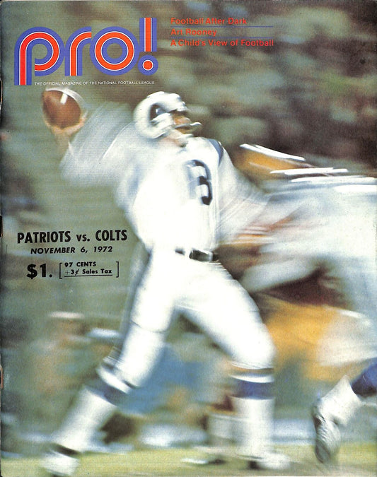 1972 New England Patriots vs.Baltimore Colts 11/6/72 Game Program 180246