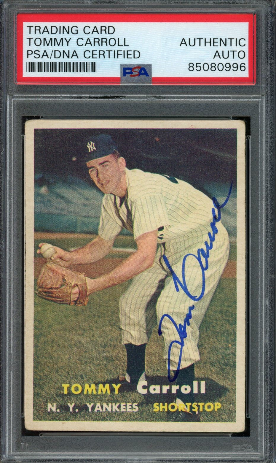 Tommy Carroll Signed 1957 Topps Trading Card #164 Yankees PSA/DNA 183570