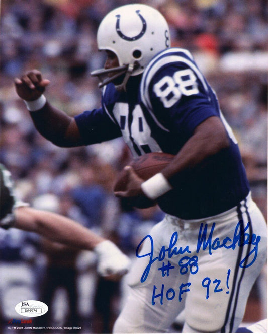 John Mackey Baltimore Colts Signed #88 HOF 92! Color 8x10 Photo JSA 136741