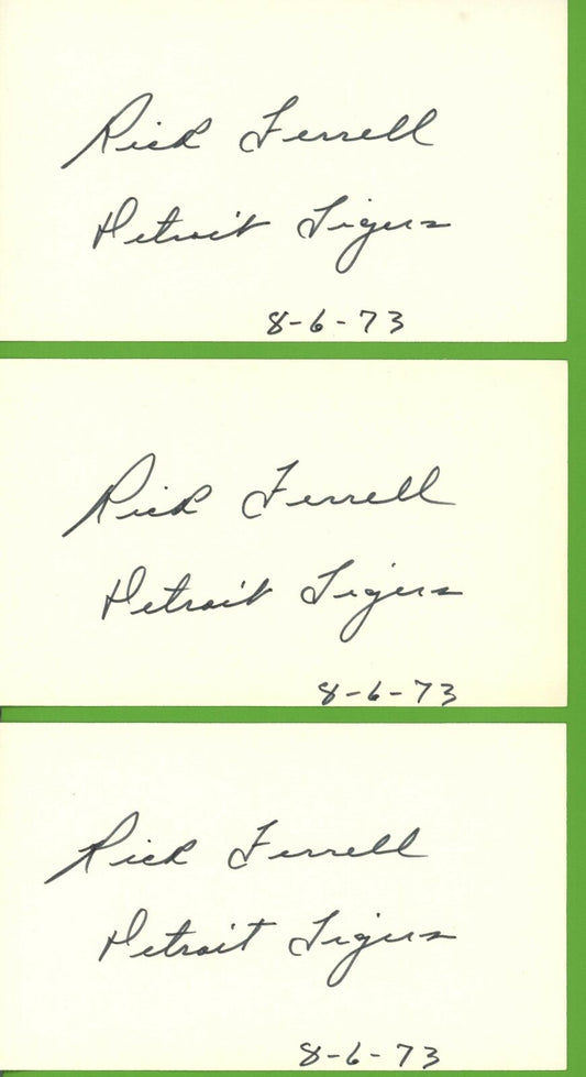 Lot of 3 HOF Rick Ferrell Detroit Tigers Signed/Auto 3x5 Index Cards 153717