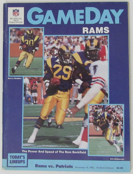 November 16, 1986 LA Rams vs. New England Patriots NFL GameDay Program