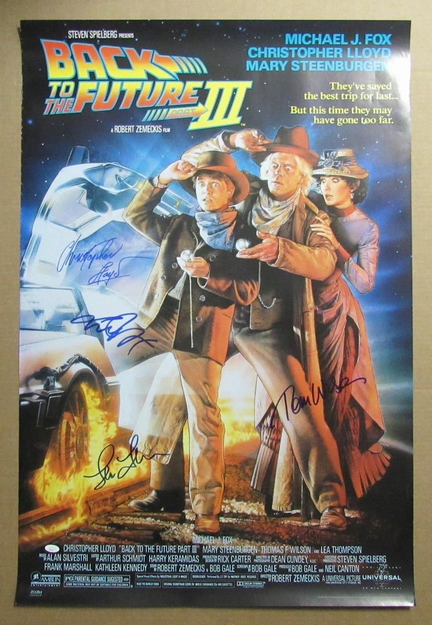 "Back to the Future III" Multi-Autographed by 4 Actors 27x40 Movie Poster JSA