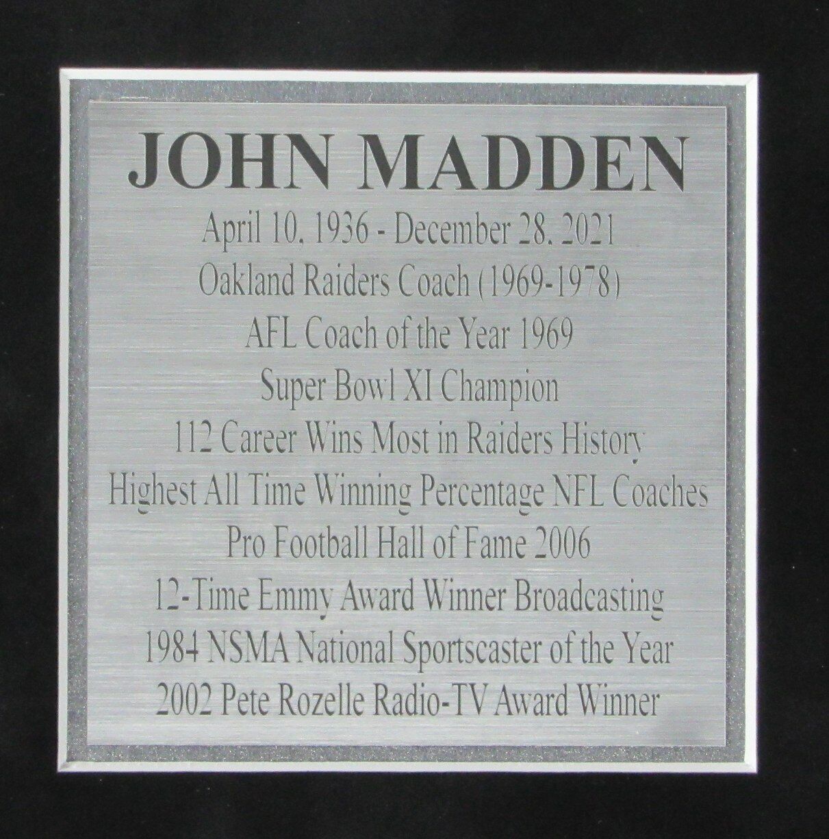 John Madden HOF Raiders 8x10 Photos with Signed 3x5 Index Card Framed 165825