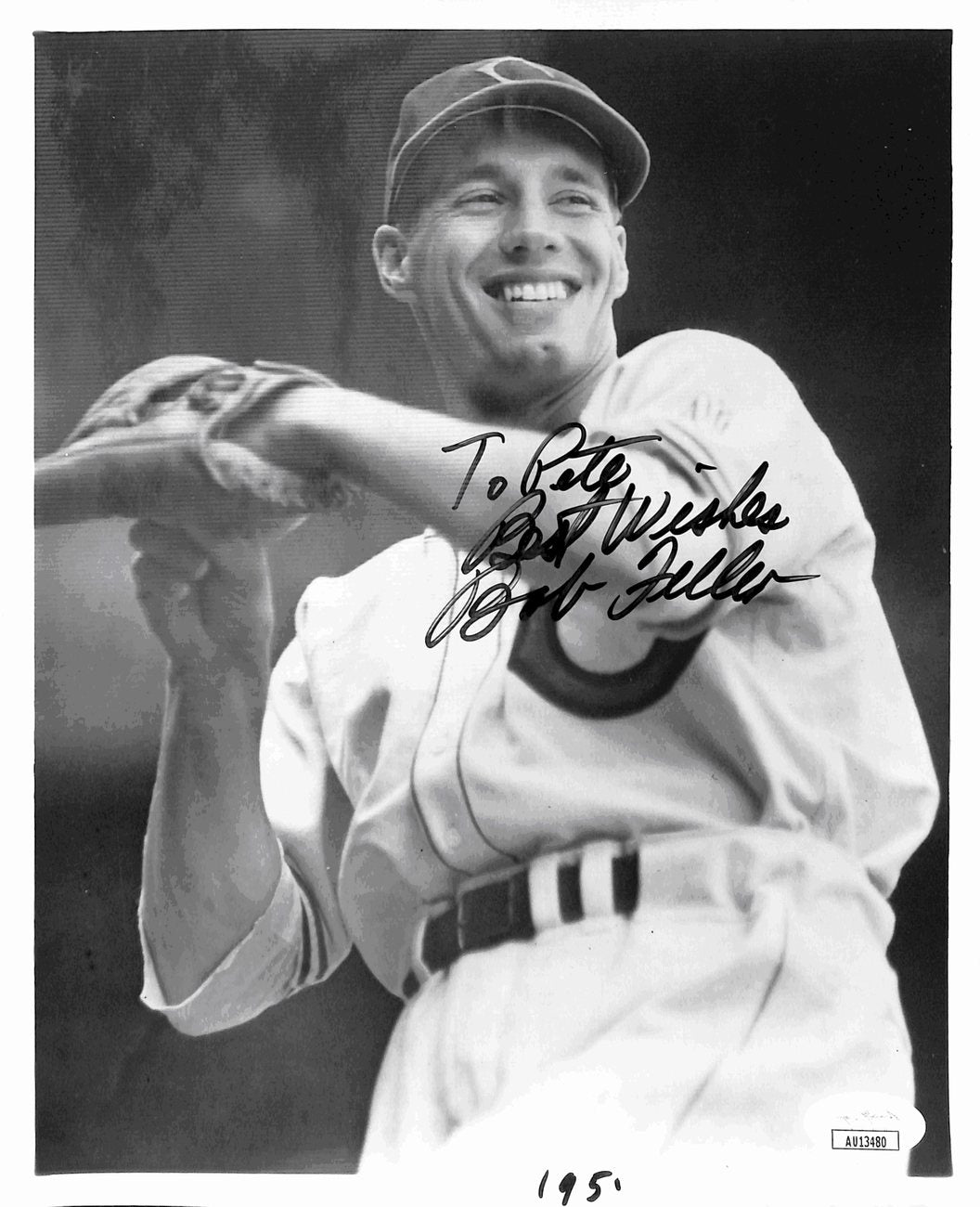 Bob Feller HOF Signed/Inscribed B/W 8x10 Photo Cleveland Indians JSA 190195