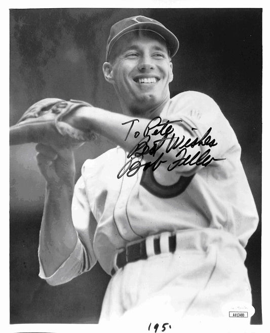Bob Feller HOF Signed/Inscribed B/W 8x10 Photo Cleveland Indians JSA 190195