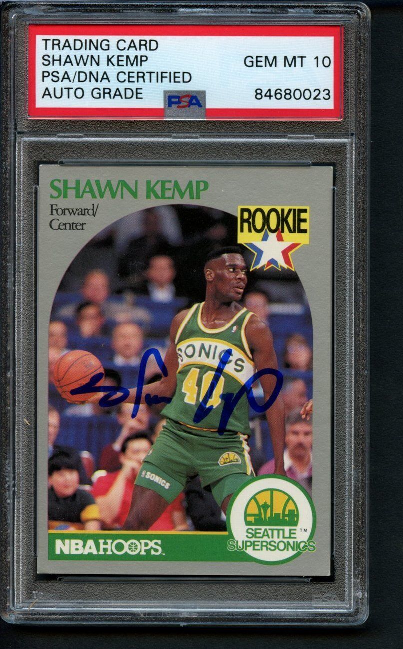 1990 HOOPS Rookie Shawn Kemp #279 Card Signed Sonics PSA/DNA GEM MINT 10