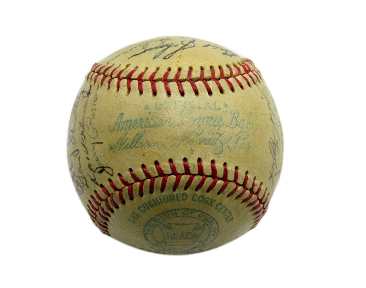 1949 Yankees OAL Team Signed Baseball (24) WS Champ HOFer Berra/Mize/Rizzuto JSA