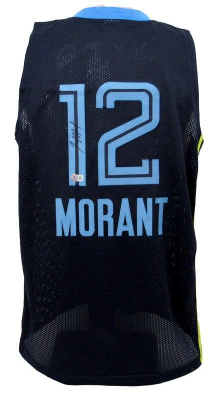 Ja Morant Autographed Navy Custom Basketball Jersey Memphis Grizzlies Beckett