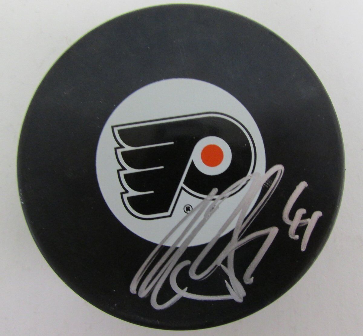 Andrej Meszaros Philadelphia Flyers Autographed/Signed Flyers Logo Puck 140391