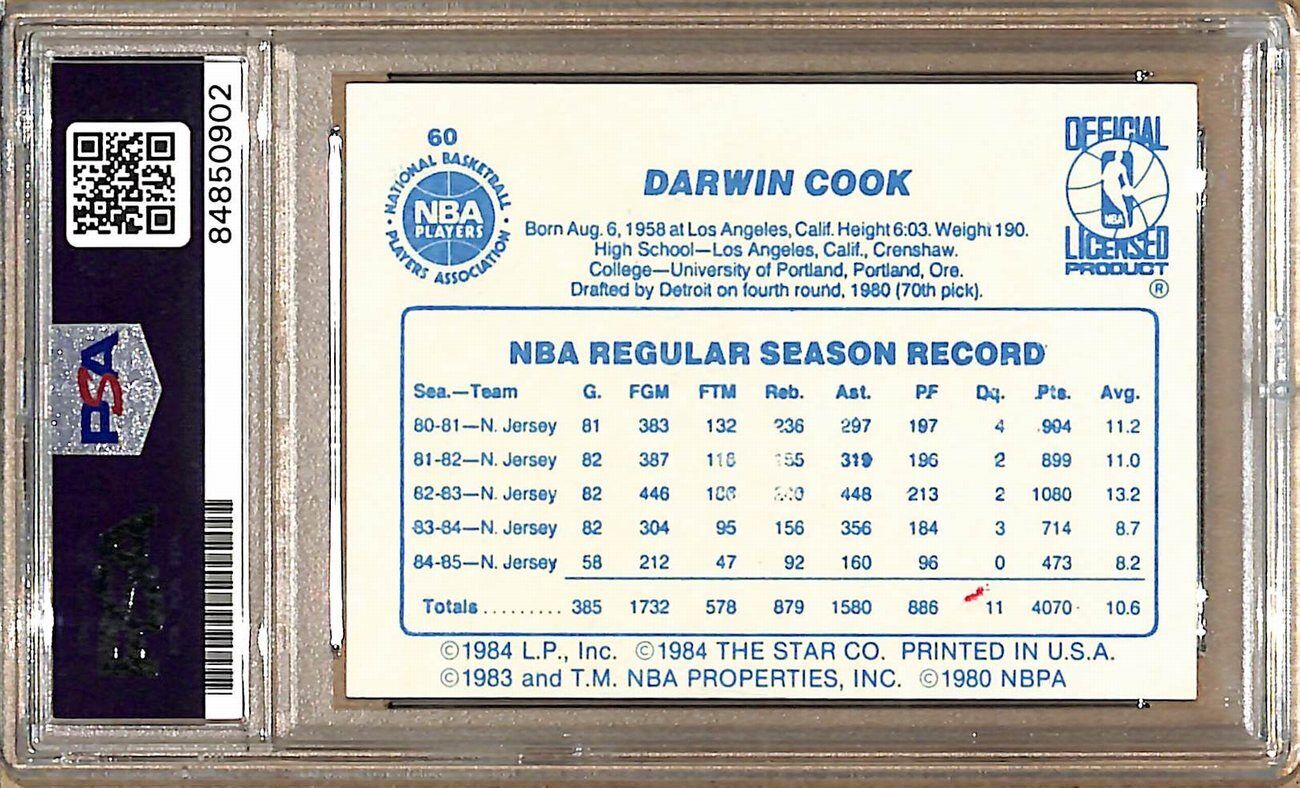 1985-86 Star Company #60 Darwin Cook Nets Signed/Auto Card PSA/DNA 178838