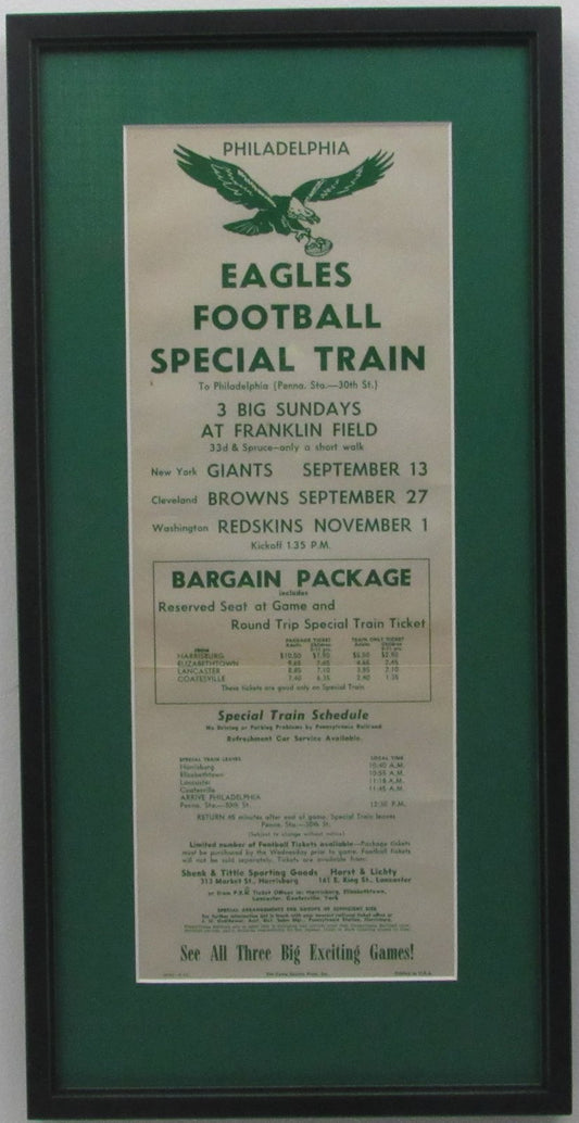 1964 Philadelphia Eagles Football Special Train Schedule Framed 146383