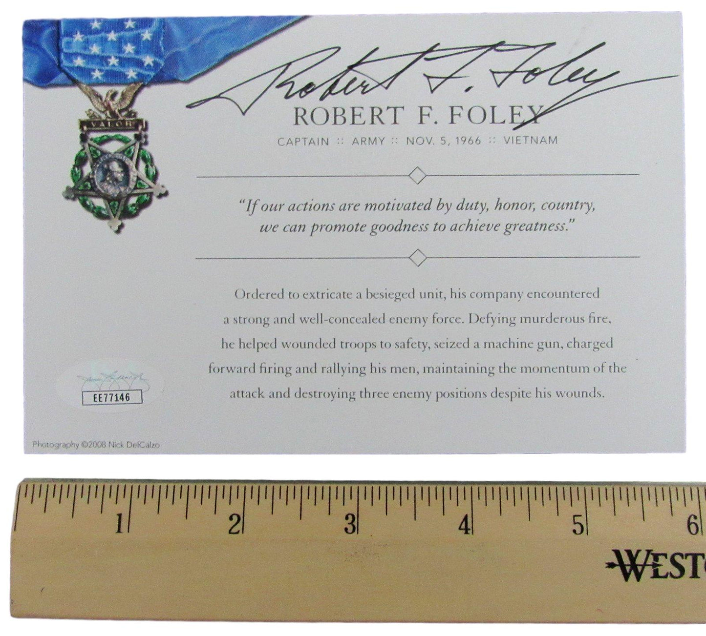 Robert F. Foley, MOH Recipient, Signed MOH 4x6 Society Card JSA 146363