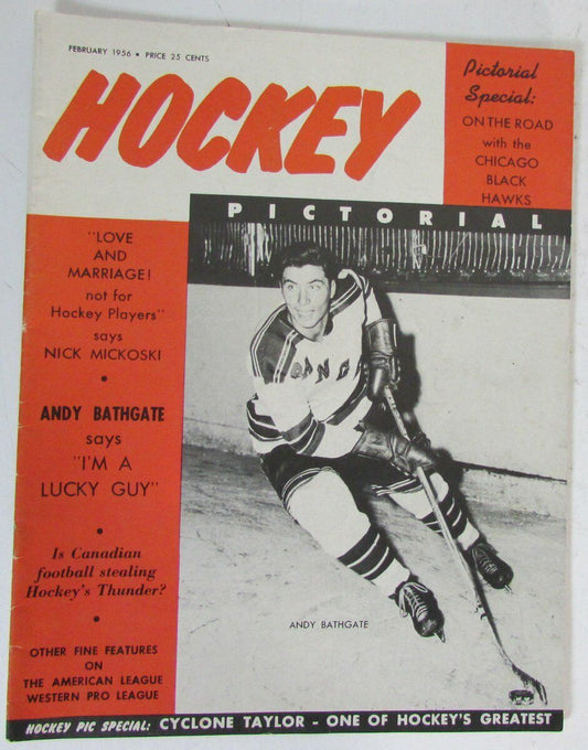 Hockey Pictorial Magazine Feb. 1956 Andy Bathgate New York Rangers Cover 147060