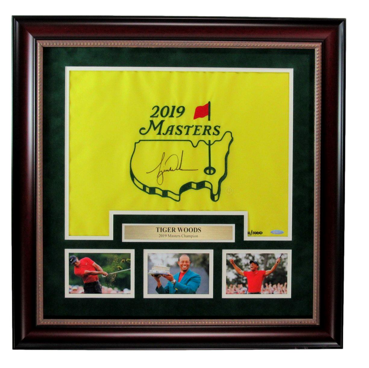 Tiger Woods Signed/Autographed Yellow 2019 Masters Flag Framed Upper Deck 192368