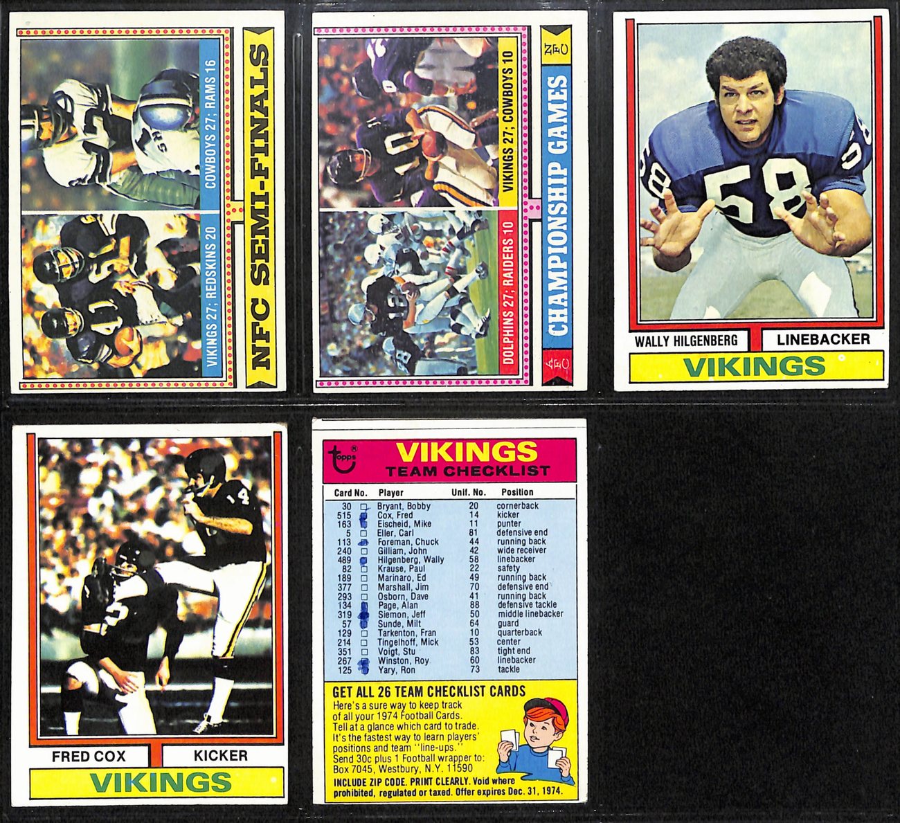 1974 TOPPS Football Minnesota Vikings Team Cards (23) 189264