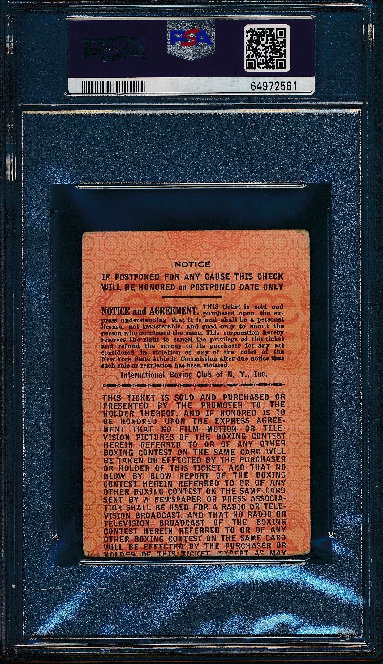 1955 Rocky Marciano vs Moore Last Fight Ticket Stub Yankee Stadium PSA 188180