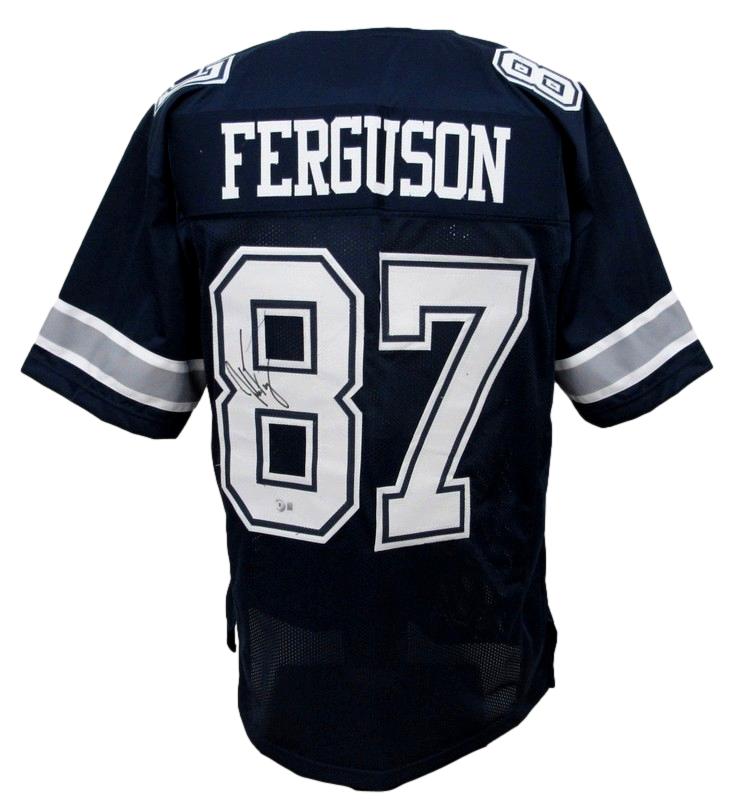 Jake Ferguson Signed Blue Custom Football Jersey Dallas Cowboys Beckett 186301