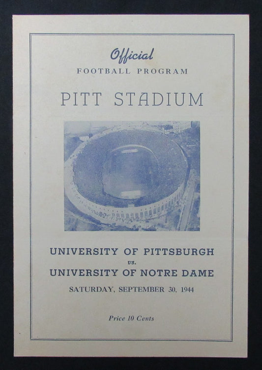 09/30/1944 Pittsburgh vs. Notre Dame Program 185931