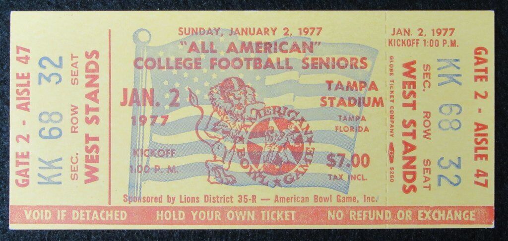 1977 "All American" College Football Seniors Game Tampa Stadium 1/2/77