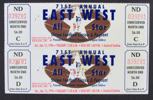 1996 East West Shrine Game (2) Full Tickets Stanford Stadium 1/13/96 M. Harrison