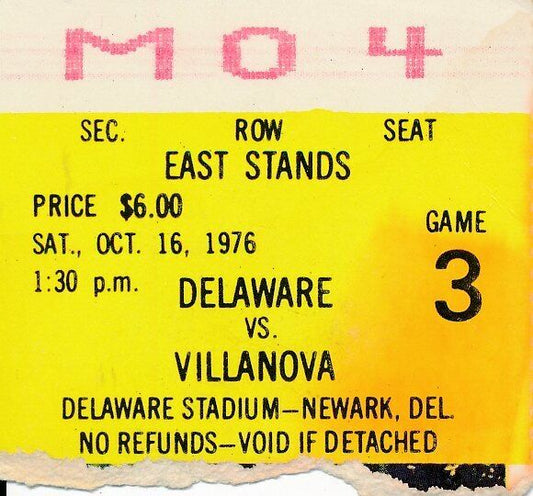 1976 Univ of Delaware vs. Villanova College Football Game Ticket Stub 1440583