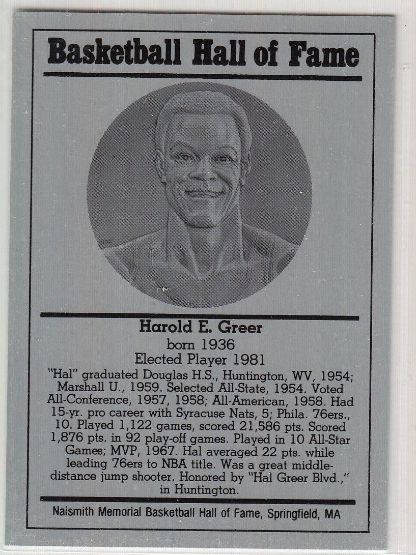 1986-2002 Basketball Hall of Fame Metallic HAROLD E. GREER Series 12 128800