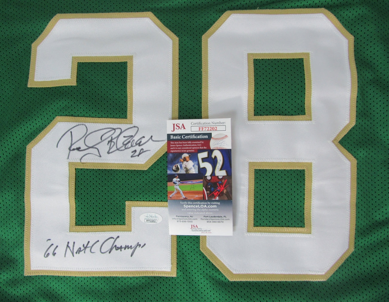 Rocky Bleier University of Notre Dame Signed/Inscribed Green Jersey JSA 147464