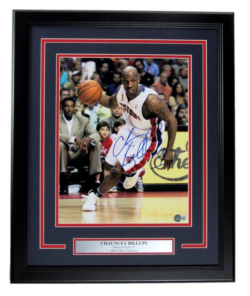 Chauncey Billups Autographed 11x14 Photo Detroit Pistons Framed Beckett