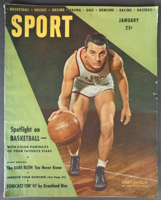 January 1947 SPORT Magazine NO LABEL Andy Phillip HOF "The Whizzer" 188422