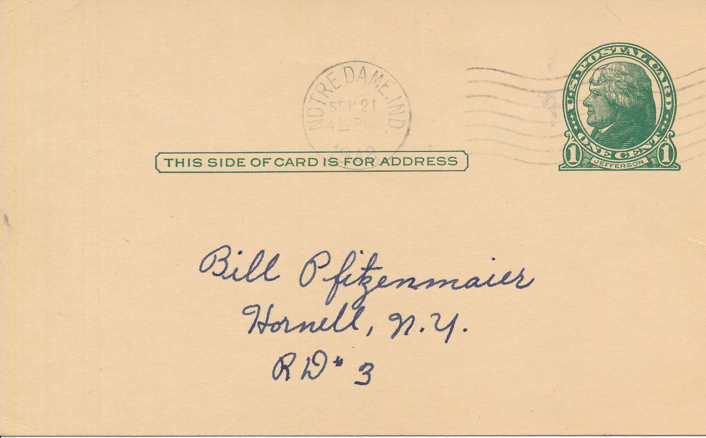 Jim Martin Notre Dame Fighting Irish  CFB HOF Signed 1948 GPC Postcard 144799