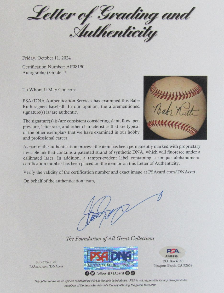 Babe Ruth HOF Signed/Auto OAL Baseball w/Original Box PSA/DNA NM7 JSA 193134