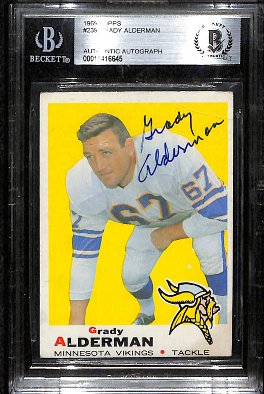 Grady Alderman Signed 1969 Topps Card #239 Minnesota Vikings BAS/Beckett 184903